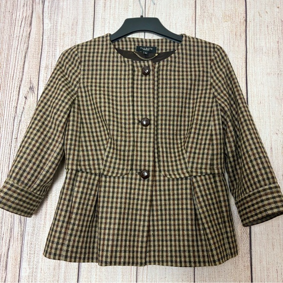 Talbots Jackets & Blazers - Talbots Womens Wool Plaid Peplum 3 Blazer Jacket Pleated 3/4 Sleeve size 10